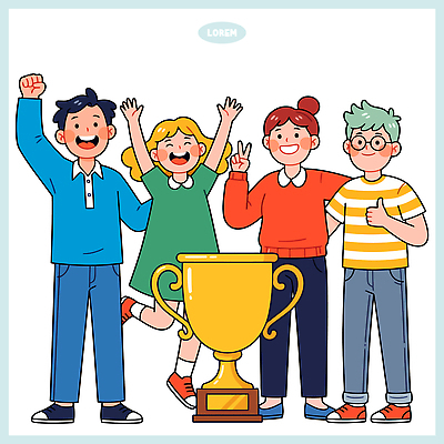 손 일러스트 기념 웃음 기쁨 축하 우승 그룹 트로피 국내일러스트 AI파일 감정 컨셉 표정 신체부위 최고 상 파일형식 벡터 사람 상패