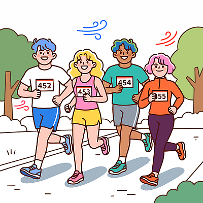 공원 스포츠 일러스트 자연 협력 여러명 친구 달리기 운동 경쟁 에너지 즐거움 출발 대회 국내일러스트 AI파일 공공시설 감정 다수 컨셉 관계 모션 건강 사람 생태계 파일형식 벡터 시설