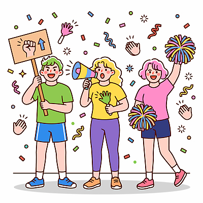 스포츠 일러스트 응원 들기 사람 이벤트 축제 확성기 기쁨 팻말 응원용품 축하 그룹 즐거움 국내일러스트 AI파일 감정 컨셉 모션 프레임 오브젝트 파일형식 벡터