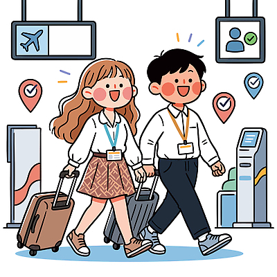 여행 일러스트 비행기 두명 여행객 걷기 캐리어 짐 공항 도착 서비스 준비 출발 체크인 국내일러스트 AI파일 컨셉 항공교통 교통시설 모션 대중교통 사람 여행가방 파일형식 벡터 교통수단 교통 가방 시설 잡화