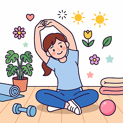식물 여자 꽃 일러스트 요가 공 건강 일상 운동 운동기구 헬스 스트레칭 아령 산후조리원 산후조리 국내일러스트 AI파일 웰빙 사람 라이프 파일형식 벡터 생활