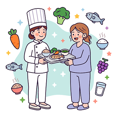 접시 음식 채소 과일 일러스트 건강 어류 요리 미소 요리사 식사 고객 영양 건강식 산후조리원 공급 산후조리 국내일러스트 AI파일 직업 식기 표정 수중동물 파일형식 벡터 동물
