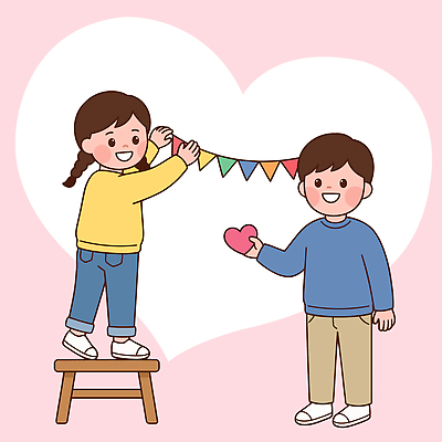 기념일 어린이 일러스트 사다리 놀이 사랑 웃음 이벤트 장식 친구 기쁨 하트 잡기 국내일러스트 AI파일 모양 감정 관계 모션 표정 사람 도구 파일형식 벡터