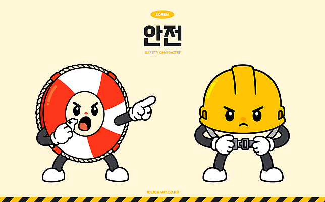 캐릭터 교육 일러스트 경고 설명 안전 안전모 위험 예방 강조 구명부환 일러캐릭터 AI파일 컨셉 모션 헬멧 안전장비 튜브 파일형식 벡터 장비 보호장비