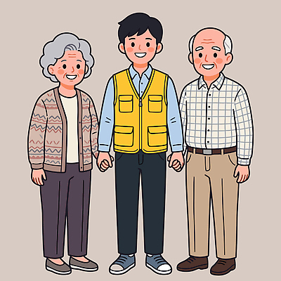 행복 일러스트 가족 사랑 웃음 청년 생활 손잡기 기쁨 봉사 도움 자원봉사자 세대 유대감 국내일러스트 AI파일 감정 컨셉 관계 모션 표정 성인 파일형식 벡터 사람