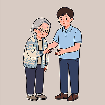 노년 일러스트 친절 대화 사랑 웃음 여러명 손잡기 인사 도움 교류 배려 이해 지원 존경 국내일러스트 AI파일 감정 다수 컨셉 모션 표정 말하기 사람 성인 예절 파일형식 벡터