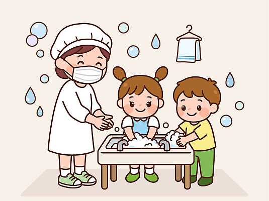 교육 어린이 일러스트 교실 건강 웃음 안전 물 친구 학습 교사 거품 위생 씻기 즐거움 세면대 비누 손씻기 국내일러스트 AI파일 자연요소 직업 감정 학교 관계 표정 사람 위생용품 청결 파일형식 벡터 생활용품 오브젝트