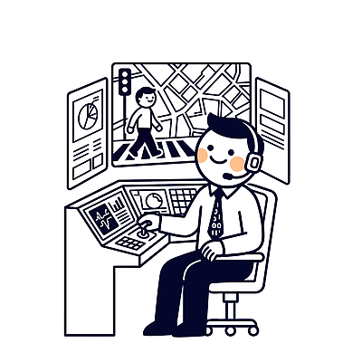 교통 일러스트 거리 기술 관리 안전 사람 스크린 모니터 장비 작업 보행자 센터 교차로 시스템 통행 주시 국내일러스트 AI파일 길 컴퓨터 파일형식 벡터 전자제품