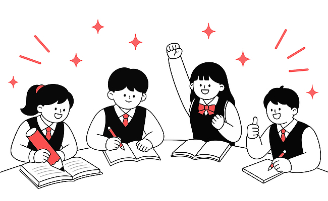 학생 일러스트 학교 응원 수업 책 친구 학습 파이팅 기록 그룹 즐거움 노력 국내일러스트 AI파일 교육 감정 관계 모션 파일형식 벡터