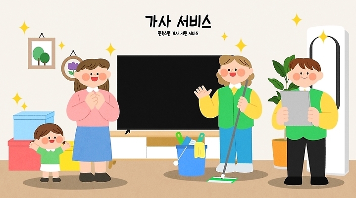가사 일러스트 가족 협력 주택 따뜻함 생활 환경 작업 도움 청소도구 청소 서비스 감사 소통 지원 국내일러스트 AI파일 감정 컨셉 관계 건물 도구 파일형식 벡터 건축물 건축