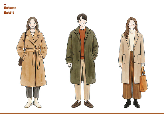 PSD 여자 남자 포즈 일러스트 캐주얼 외투 코트 조화 코디 가을옷 스타일 오오티디 국내일러스트 옷 패션 상의 사람 가을 신조어 파일형식 계절 유행어 유행