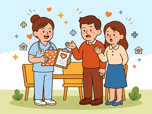 여자 남자 일러스트 의학 표정 건강 병원 대화 사랑 설명 치료 믿음 환자 간호사 정보 질문 서비스 상담 문서 보호자 소통 관심 이해 치매 치매극복의날 국내일러스트 AI파일 기념일 감정 컨셉 모션 말하기 사람 의료진 질병 파일형식 벡터 직업 이벤트