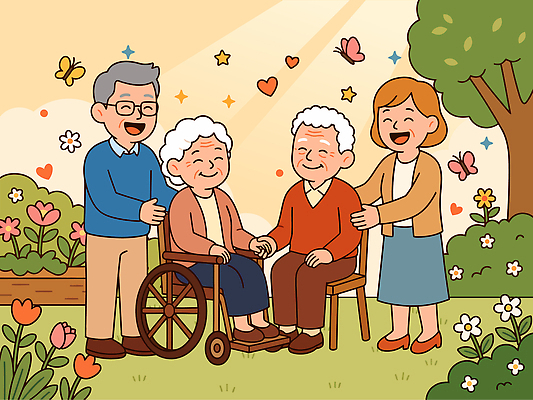 나무 할아버지 노년 꽃 행복 할머니 어린이 일러스트 가족 대화 사랑 웃음 성인 햇빛 정원 편안함 즐거움 치매 치매극복의날 국내일러스트 AI파일 식물 여자 기념일 남자 감정 관계 표정 말하기 사람 빛 감각 질병 파일형식 벡터 의학 모션 이벤트