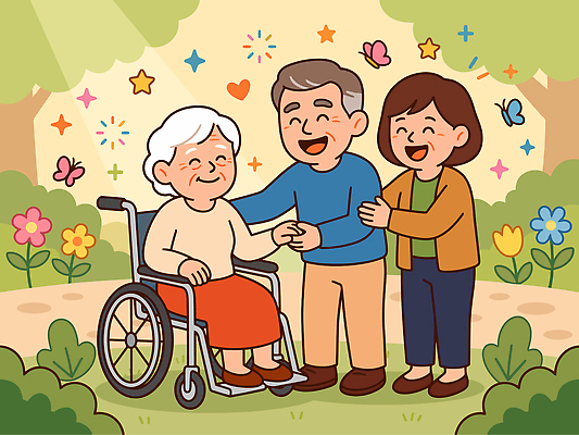 공원 여자 노년 남자 꽃 행복 할머니 나비 일러스트 가족 자연 대화 사랑 웃음 성인 취미 일상 손잡기 기쁨 자녀 휠체어 소통 돌봄 치매 치매극복의날 국내일러스트 AI파일 식물 공공시설 기념일 감정 곤충 컨셉 관계 모션 표정 말하기 사람 라이프 질병 생태계 파일형식 벡터 동물 의학 이벤트 생활 시설