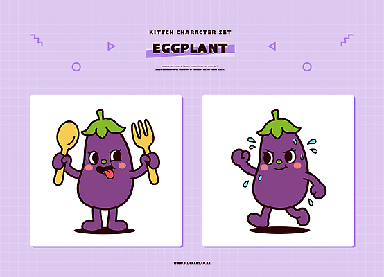 캐릭터 음식 포크 일러스트 가지 웃음 친구 걷기 귀여움 숟가락 보라색 즐거움 땀 가지캐릭터 일러캐릭터 AI파일 식기 감정 컬러 컨셉 채소 관계 모션 수저 표정 파일형식 벡터