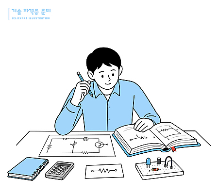 학생 남자 일러스트 교재 기술 실험 학습 기계 설계도 계산기 실험실 회로판 전기에너지 분석 준비 문제해결 자격증 전기회로 전자부품 참고서 국내일러스트 AI파일 교육 컨셉 문구용품 건설업 사람 장비 에너지 부속품 증명서 파일형식 벡터 산업 오브젝트