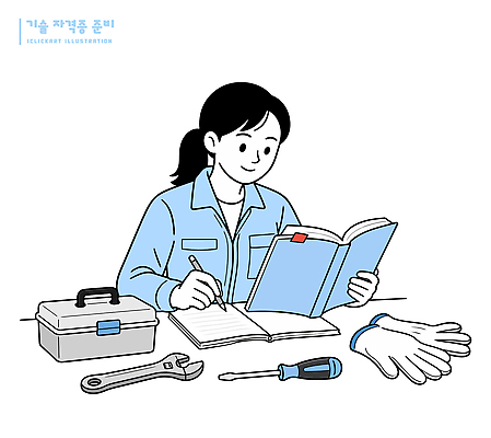 여자 교육 장갑 일러스트 작업복 책 학습 기계 정보 도구 메모지 작업 드라이버 공구함 준비 자격증 국내일러스트 AI파일 잡화 옷 사람 사무용품 공구 증명서 파일형식 벡터 문구용품 오브젝트