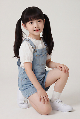 JPG 편집이미지 헤어스타일 여자 패션 어린이 포즈 티셔츠 웃음 앉기 소녀 캐주얼 청바지 멜빵바지 의료성형뷰티 스타일 편집실사 AI인물포토 AI콘텐츠 옷 셔츠 바지 모션 표정 사람 멜빵 CG 파일형식 AI포토 잡화 상의 하의
