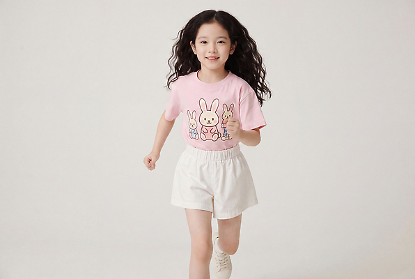 JPG 편집이미지 여자 어린이 티셔츠 반바지 표정 소녀 달리기 머리 귀여움 파마 즐거움 의료성형뷰티 편집실사 AI인물포토 AI콘텐츠 헤어스타일 감정 컨셉 셔츠 바지 모션 사람 신체부위 CG 파일형식 AI포토 상의 하의 옷
