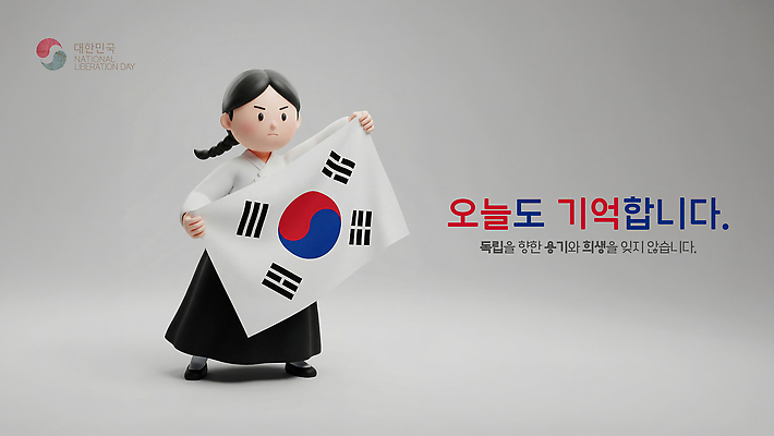 PSD 편집이미지 여학생 나라 기념 한국 사람 메시지 역사 국기 태극기 삼일절 광복절 독립운동 자부심 편집3D 학생 여자 아시아 공휴일 3D 국경일 광복 파일형식 기념일 디지털합성 이벤트