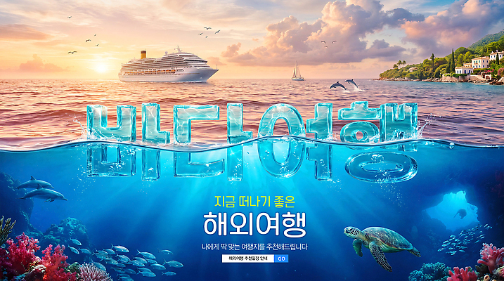 PSD 편집이미지 포스터 바다 여행 휴가 해변 배 거북이 즐거움 상어 긍정적 바다여행 이미지편집 감정 파충류 어류 파일형식 동물 수중동물