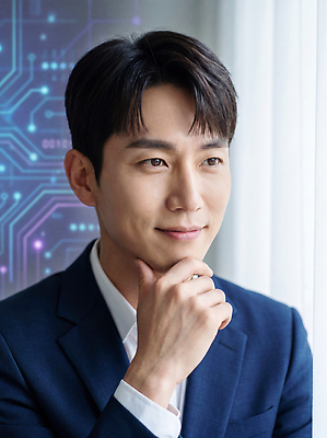 JPG 편집이미지 남자 생각 비즈니스 미래 기술 표정 사람 정장 기계 창가 의료성형뷰티 이미지편집 AI인물포토 AI콘텐츠 옷 컨셉 창문 파일형식 AI포토