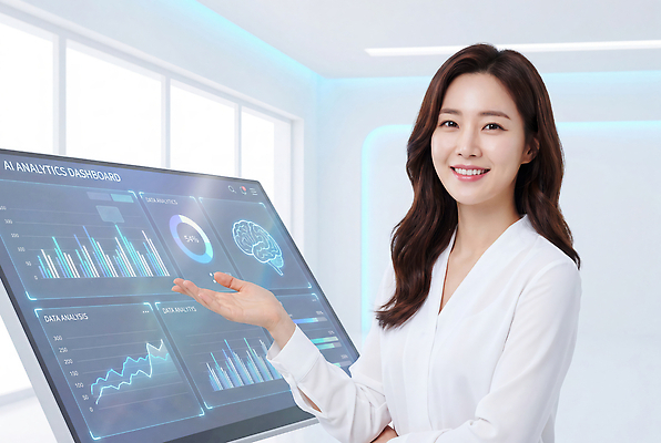 JPG 편집이미지 여자 그래프 기술 설명 컴퓨터 스크린 자료 분석 의료성형뷰티 대시보드 AI_인공지능 이미지편집 AI인물포토 AI콘텐츠 컨셉 모션 사람 전자제품 파일형식 AI포토