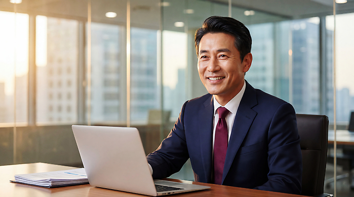 JPG 편집이미지 남자 CEO 미소 정장 노트북 빛 사무실 도시 비즈니스맨 책상 의료성형뷰티 편집실사 AI인물포토 AI콘텐츠 직업 옷 가구 비즈니스 표정 사람 전자제품 직장인 CG 파일형식 AI포토 생활용품 오브젝트