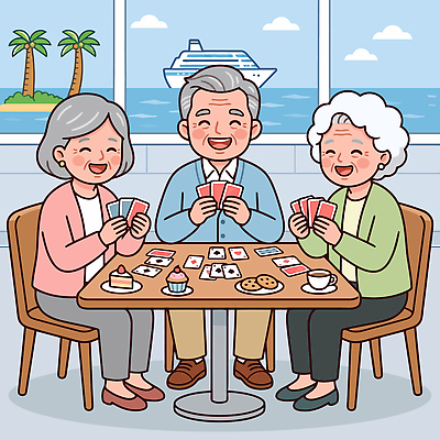 노년 바다 여행 일러스트 탁자 디저트 대화 웃음 친구 카페 만남 게임 배 크루즈 창가 즐거움 교류 국내일러스트 AI파일 감정 음식 가구 컨셉 창문 관계 놀이 표정 말하기 성인 상점 선박 파일형식 벡터 생활용품 수상교통 모션 사람 교통수단 오브젝트 교통