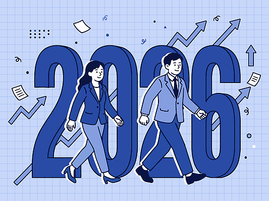 디자인 여자 남자 상징 일러스트 비즈니스 그래프 미래 사람 정장 경제 숫자 걷기 2026년 국내일러스트 AI파일 문자 옷 컨셉 모션 연도 파일형식 벡터