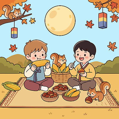 나무 전통 남자 음식 단풍 일러스트 자연 놀이 웃음 풍경 잔디 친구 바구니 가을 한복 다람쥐 풍년 국내일러스트 AI파일 식물 한국전통 계절 잎 관계 표정 사람 수확 설치류 전통의상 생태계 파일형식 벡터 동물 농업 한국 산업 아시아 나라