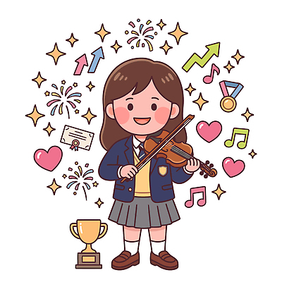 여자 음악 연주 일러스트 성공 웃음 기쁨 축하 상패 트로피 바이올린 열정 음악교육 국내일러스트 AI파일 교육 감정 컨셉 현악기 문화예술 표정 사람 우승 상 파일형식 벡터 악기 최고