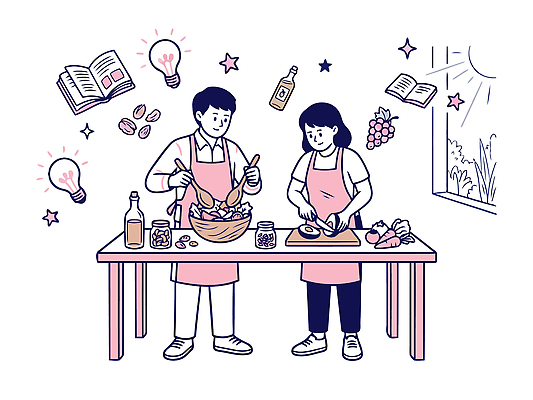 여자 남자 음식 채소 과일 일러스트 재료 창문 주방용품 함께함 건강 요리 햇빛 주방 식사 신선 맛 준비 다듬기 식사준비 비건 비건음식 국내일러스트 AI파일 생활용품 컨셉 모션 사람 빛 채식주의자 파일형식 벡터 오브젝트 채식