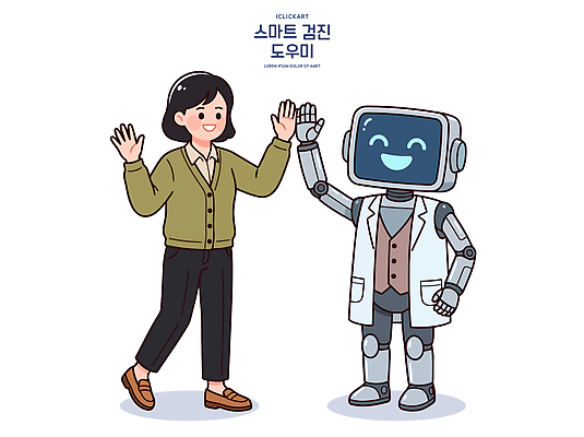 손 여자 일러스트 의학 의료기기 미래 기술 건강 사람 치료 의사 로봇 서비스 검사 예방 혁명 도우미 상호작용 AI_인공지능 국내일러스트 AI파일 컨셉 신체부위 의료진 파일형식 벡터 직업