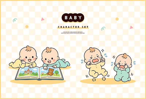 캐릭터 행복 일러스트 상상 놀이 표정 이야기 책 장난감 아기 울음 쌍둥이 읽기 즐거움 유아복 아이방 국내일러스트 AI파일 옷 감정 가족 모션 사람 방 아기용품 파일형식 벡터 관계 오브젝트