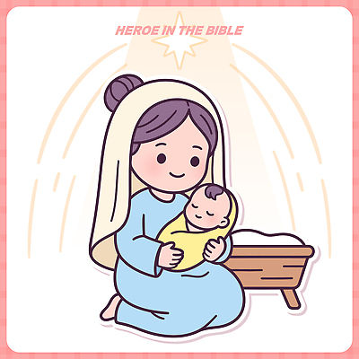 캐릭터 여자 행복 일러스트 함께함 이야기 사랑 미소 사람 빛 성경 육아 아기 예수 마리아 국내일러스트 AI파일 감정 종교 컨셉 종교용품 표정 신 파일형식 벡터