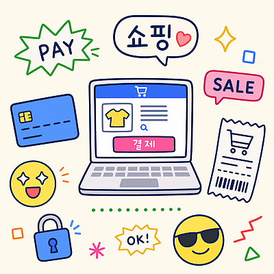 일러스트 쇼핑 컴퓨터 세트 홈페이지 판매 세일 소비 낙서 구매 상품 가격 쇼핑몰 오브젝트 결제 손그림 온라인 국내일러스트 AI파일 전자제품 파일형식 벡터