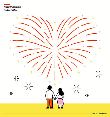커플 행복 일러스트 하늘 불꽃 폭죽 불꽃놀이 사랑 사람 이벤트 손잡기 축제 하트 저녁 즐거움 관람 국내일러스트 AI파일 모양 감정 관계 모션 놀이 불 밤 야간 파일형식 벡터 자연요소