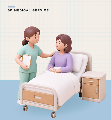 편집이미지 여자 의학 건강 병원 대화 사람 치료 환자 간호사 의사 침대 도움 입원 편집3D AI파일 가구 컨셉 말하기 3D 의료진 파일형식 벡터 직업 생활용품 모션 디지털합성 오브젝트