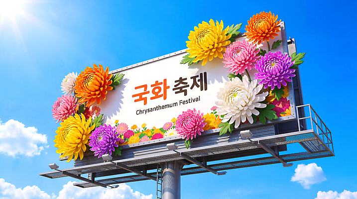 PSD 편집이미지 꽃 국화 광고판 풍경 이벤트 야외 장식 축제 화려 알림 대형 옥외광고 지역축제 이미지편집 식물 컨셉 알림판 판 파일형식