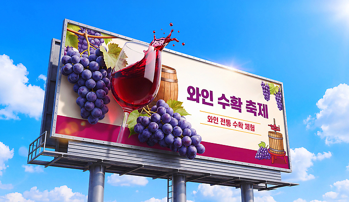 PSD 편집이미지 디자인 하늘 포도 잔 광고판 통 이벤트 와인 축제 수확 알림 마케팅 옥외광고 지역축제 이미지편집 식기 농업 과일 주류 알림판 판 파일형식 산업 음료