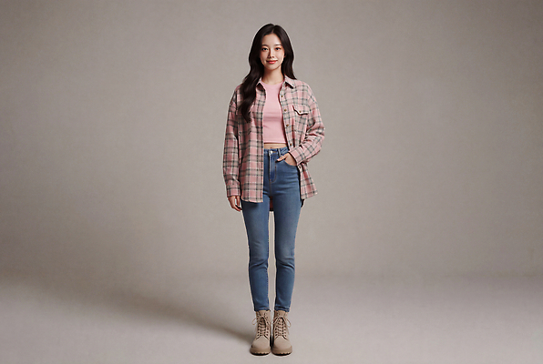 JPG 모델 편집이미지 여자 패션 포즈 남방 실내 앞모습 캐주얼 사진관 의료성형뷰티 스타일 편집실사 AI인물포토 AI콘텐츠 옷 뷰포인트 셔츠 사람 내부 CG 파일형식 AI포토 상의