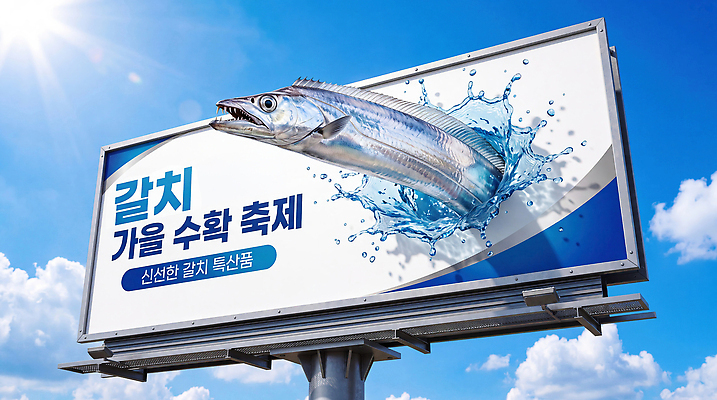 PSD 편집이미지 음식 바다 하늘 광고판 이벤트 물 축제 수확 해산물 특산물 갈치 대형 옥외광고 청량 이미지편집 자연요소 농업 알림판 어류 판 파일형식 산업 수중동물 동물