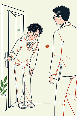 학생 시선 교육 남자 일러스트 교실 관계 대화 여러명 일상 학습 문 교사 만남 예절 인사 스승 소통 배려 존경 국내일러스트 AI파일 직업 다수 컨셉 학교 말하기 사람 라이프 파일형식 벡터 모션 생활