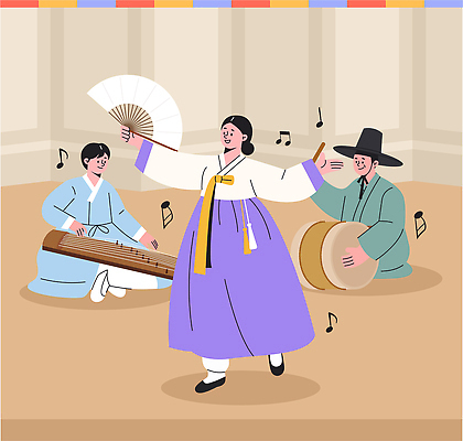 전통 감정 문화 악기 음악 일러스트 한국 국악 사람 소리 공연 연주자 춤 전통의상 한복 북 민속 가야금 리듬 판소리 국내일러스트 AI파일 한국전통 아시아 현악기 문화예술 타악기 국악기 이벤트 음악가 전통공연 파일형식 벡터 직업 나라