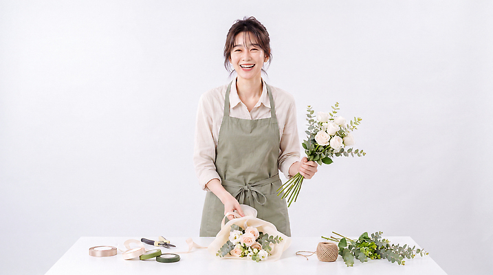 JPG 식물 편집이미지 디자인 여자 꽃 감정 꽃다발 탁자 웃음 장식 도구 작업 원예 만들기 조화 의료성형뷰티 편집실사 AI인물포토 AI콘텐츠 가구 모션 표정 사람 취미 CG 파일형식 AI포토 생활용품 오브젝트