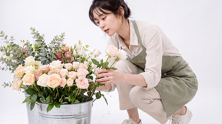 JPG 식물 편집이미지 여자 꽃 통 작업 정리 노력 다듬기 생화 플로리스트 의료성형뷰티 편집실사 AI인물포토 AI콘텐츠 직업 모션 사람 CG 파일형식 AI포토