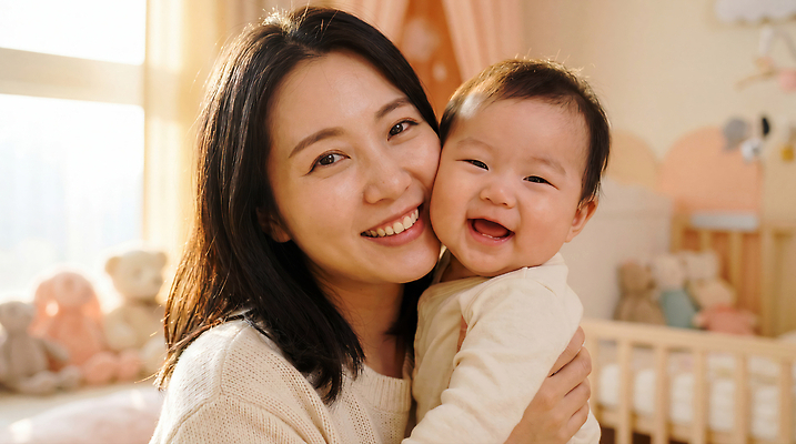 JPG 편집이미지 여자 행복 가족 안기 엄마 웃음 사람 장식 공간 육아 아기 오브젝트 아이방 의료성형뷰티 편집실사 AI인물포토 AI콘텐츠 감정 관계 모션 표정 방 CG 파일형식 AI포토