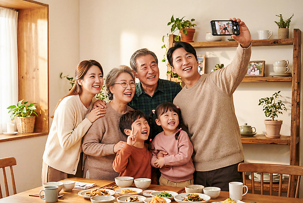 JPG 편집이미지 행복 가족 함께함 대화 사랑 웃음 식사 저녁 편안함 셀프카메라 연령 의료성형뷰티 편집실사 AI인물포토 AI콘텐츠 감정 컨셉 관계 표정 말하기 사진촬영 감각 밤 야간 CG 파일형식 AI포토 자연요소 모션 촬영