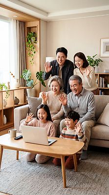 JPG 편집이미지 행복 거실 가족 대화 웃음 일상 노트북 소파 인사 즐거움 친목 손흔들기 영상통화 의료성형뷰티 편집실사 AI인물포토 AI콘텐츠 감정 의자 관계 모션 표정 말하기 라이프 전자제품 예절 CG 통화 파일형식 AI포토 가구 생활 생활용품 오브젝트